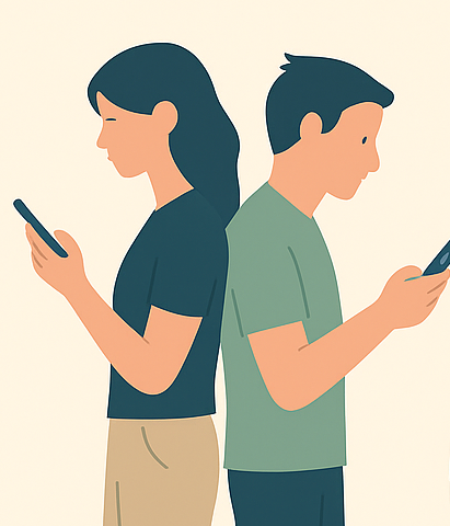 Due adolescenti immersi nei propri telefoni